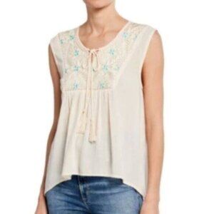 NWT RAGA Boho Embroidered Cream Sleeveless Blouse Medium